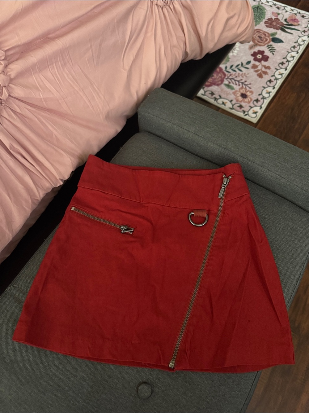 Red Mini Skirt with Zip Detail